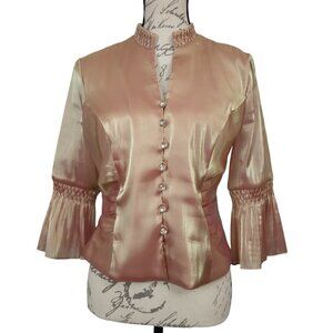 Vintage 80's J.R. Nites Jacket Gold Iridescent Ruched Rhinestone | Sz 12P